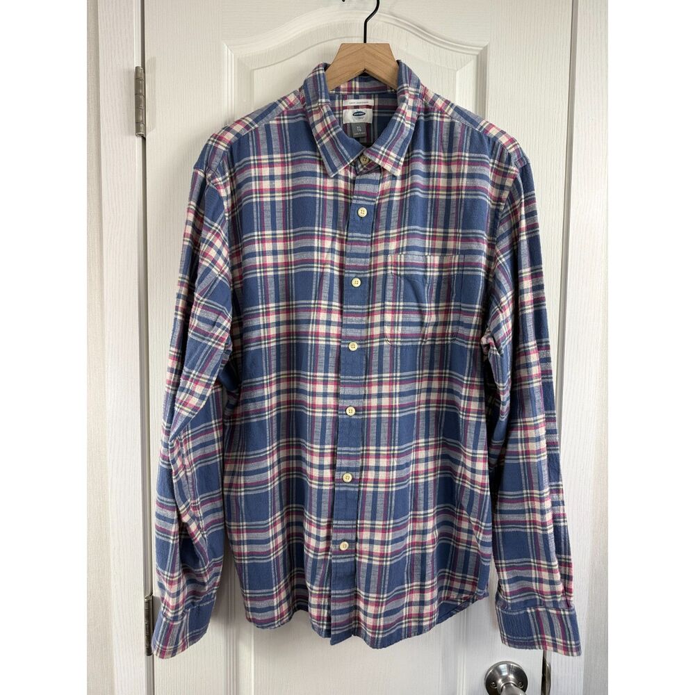Old Navy Men's Slim-Fit Plaid Flannel Shirt Blue Pink Yellow White Men's Size XL